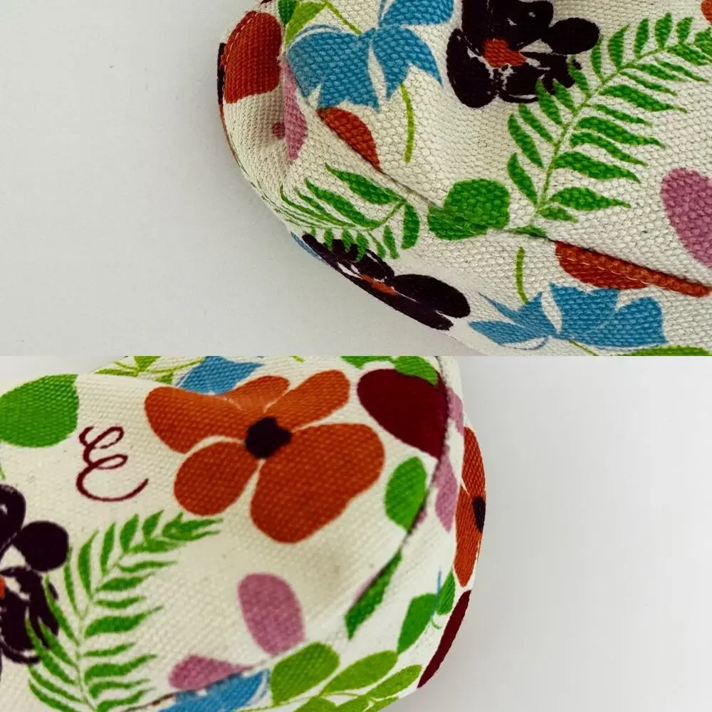 Longchamp Floral Canvas Leather Trim Shoulder Bag Baguette Made in France